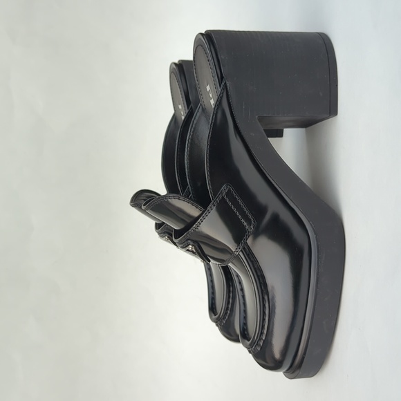 Prada Women's Black 85 Triangle Logo Mules In Brushed Leather - Picture 4 of 11
